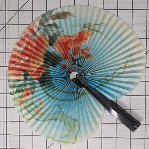 Chinese Paper Folding Hand Fan W/Metal Handle, Vintage Mid-Century, 15 of 25
